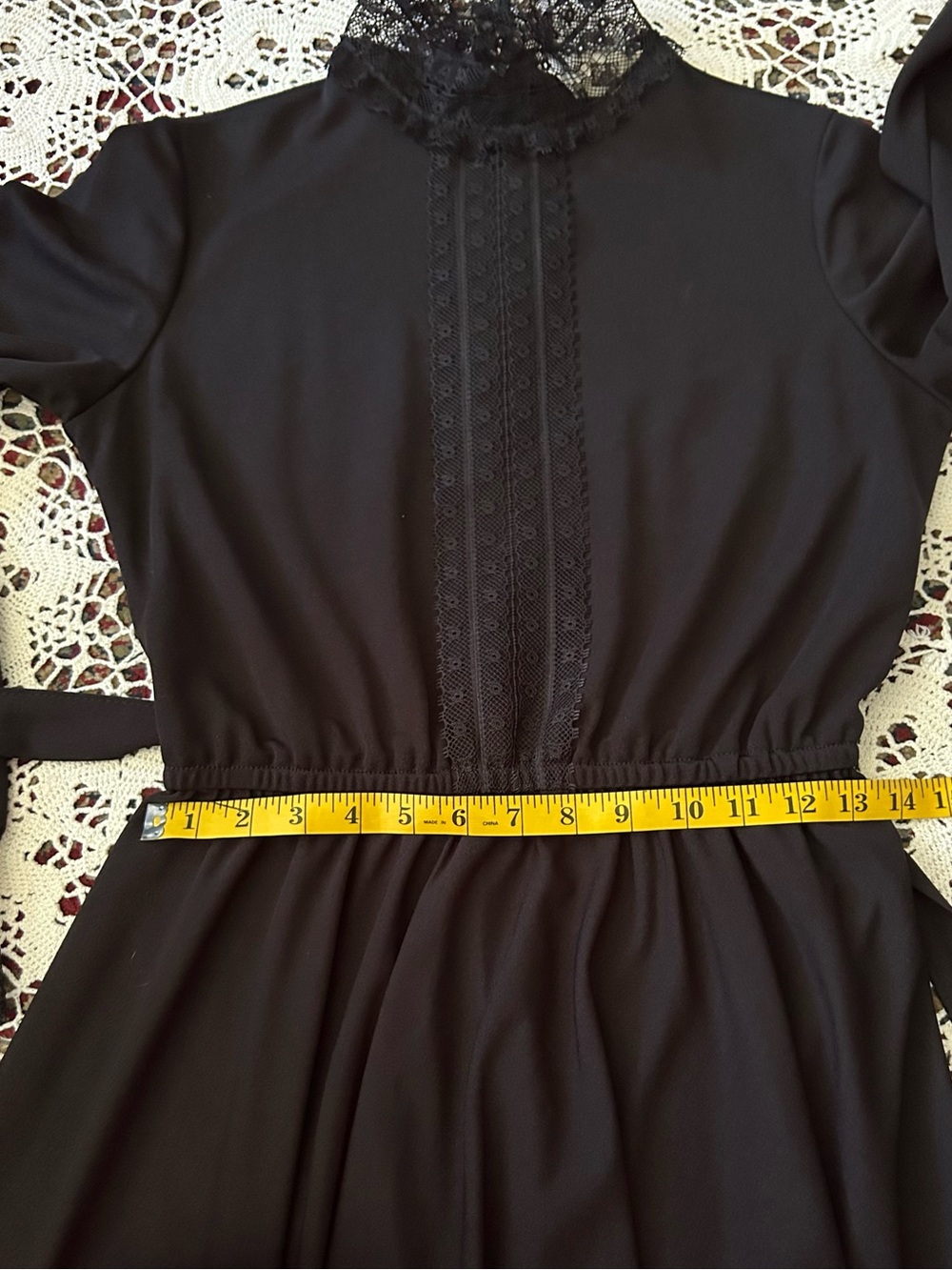 Vintage Sears Union Made Black Long Sleeve Lace-Trim Midi Dress - Picture 9 of 9